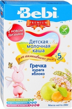 Молочна каша Bebi Premium гречана з курагою і яблуком, 200 г - Pampik