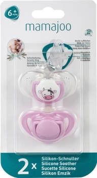 Силиконовая ортодонтическая пустышка Mamajoo Коровка, 6-12 мес., розовый с белым, 2 шт. (MMJ2940) - Pampik
