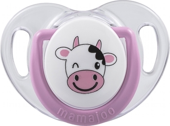 Силіконова ортодонтична пустушка Mamajoo Корівка, 12+ міс., рожевий з білим (MMJ3251) - Pampik - 3
