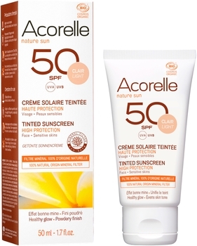Сонцезахисний крем для обличчя Acorelle SPF 50 Абрикос з тонуючим ефектом, органічний, 50 мл - Pampik - 2