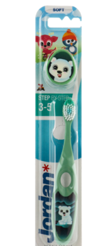Дитяча зубна щітка Jordan Step By Step Ведмедик, 3-5 років, з ковпачком, зелений - Pampik