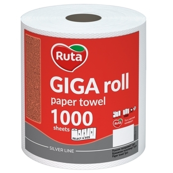 Паперові рушники Ruta Giga Roll, двошарові, 1 рулон, 1000 відривів - Pampik