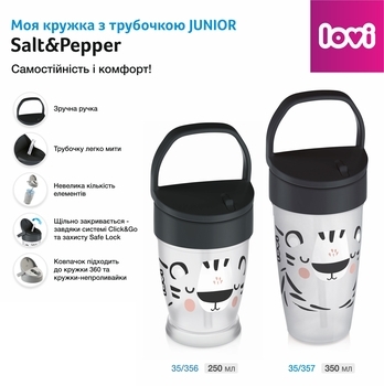 Кружка-непроливайка Lovi Salt&Pepper, с силиконовой трубочкой, 350 мл, синий (35/357) - Pampik - 5