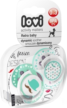 Пустушка силіконова динамічна Lovi Retro baby, 0-3 міс., 2 шт., блакитний (22/803boy) - Pampik