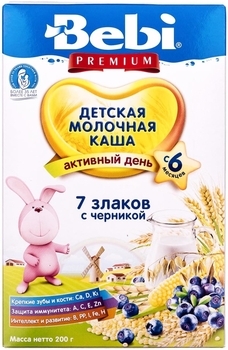 Молочна каша Bebi Premium 7 злаків з чорницею, 200 г - Pampik