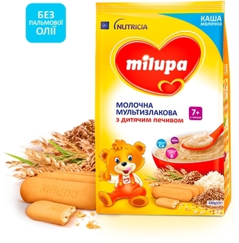 Молочна каша Milupa швидкорозчинна мультизлакова з дитячим печивом, 210 г - Pampik - 2