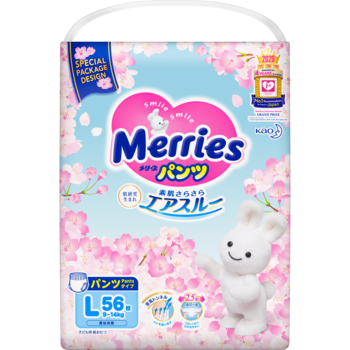 Подгузники-трусики Merries Sakura L (9-14 кг), 56 шт. - Pampik