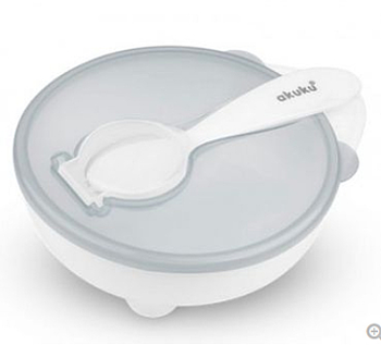 Тарілочка контейнер з ложкою Akuku, біла (A0424) - Pampik