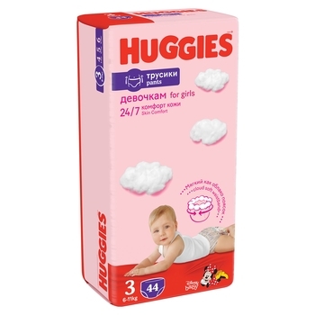 Трусики-підгузки Huggies Pants 3 (6-11 кг) Jumbo, для дівчаток, 44 шт. - Pampik - 2