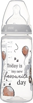 Бутылочка пластиковая 300 мл, соска из силикона, Тигр серая NUK - Pampik