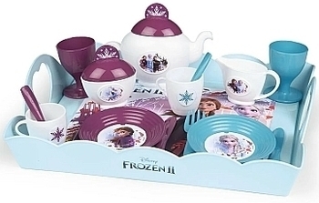 Сервірувальний візочок Smoby Frozen 2 з підносом та чайним сервізом, 17 елементів (310517) - Pampik - 2