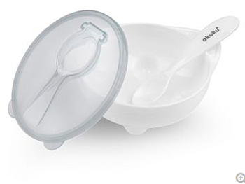 Тарілочка контейнер з ложкою Akuku, біла (A0424) - Pampik - 2