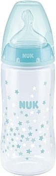 Бутылочка пластиковая First Choice 300 мл., соска из силикона, размер 1, звезды NUK - Pampik