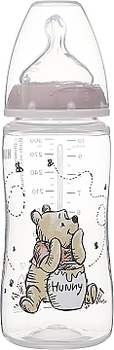 Бутылочка пластиковая 300 мл, соска из силикона, Винни, пудровая NUK - Pampik