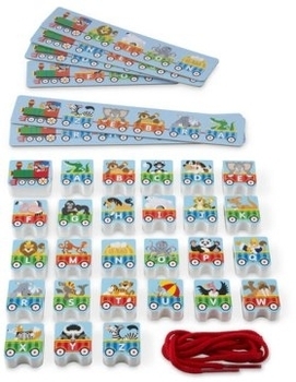 Деревянная развивающая игрушка-шнуровка "Поезд-алфавит" Melissa&Doug - Pampik - 3