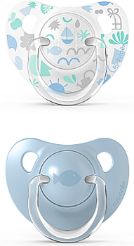 Пустышка анатомическая "Истории малышей" 0-6 мес, голубая, 2 шт Suavinex - Pampik