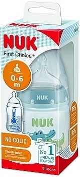 Пляшечка для годування NUK First Choice Plus Крокодил, з силіконовою соскою, 150 мл, блакитний (3952401) - Pampik - 2