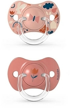 Пустышка с физиологической соской (набор 2 шт.), "Лесные истории", 0-6 месяцев, розовая с цветочками Suavinex, набор 2 шт. - Pampik - 2
