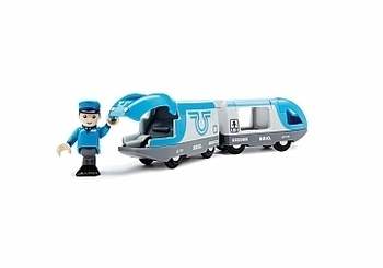 Пасажирський поїзд експрес з машиністом Brio, на батарейках, для дерев'яної залізниці, 3 елементи - Pampik - 2