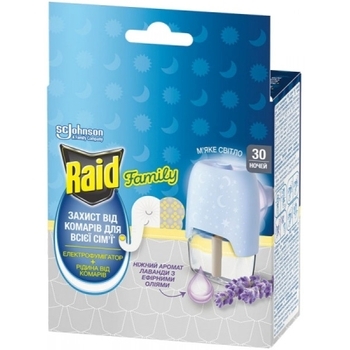 Засіб інсектицидний+електрофумігатор проти комарів Raid Лаванда, 30 ночей, 21.9 мл - Pampik