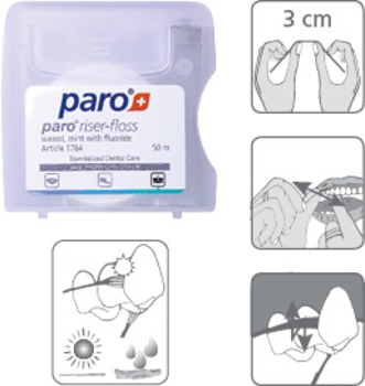 Зубний флос Paro Swiss Riser-Floss, вощена, з м'ятою та фтором, 50 м - Pampik - 2