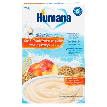 Молочна каша Humana Вівсяна з персиком, 6+ міс., 200 г - Pampik