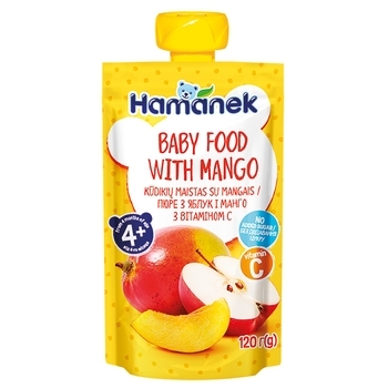 Пюре Hamanek Pouch Яблоко и манго, 120 г - Pampik