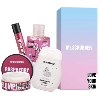 Подарочный набор Mr.Scrubber Sweet Raspberry (50 мл+50 мл+30 мл+5 г+1 шт.) - Pampik