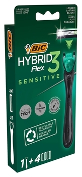 Станок для гоління BIC Flex 3 Hibrid Sensitive з 4 змінними картриджами, чоловічий (3086123644977) - Pampik