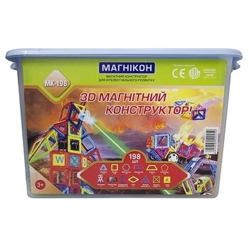 Магнітний конструктор МАГНІКОН Plastic box, 198 деталей (MK-198) - Pampik