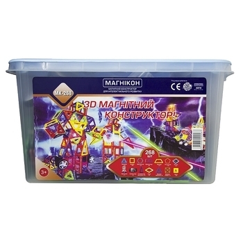 Магнітний конструктор МАГНІКОН Plastic box, 268 деталей (MK-268) - Pampik