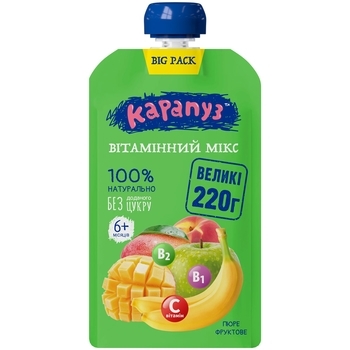 Пюре Карапуз Вітамінний мікс, 6+ міс. (дой-пак) 220 г - Pampik