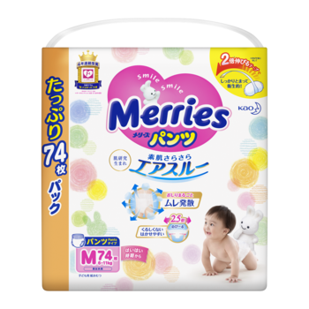 Підгузки-трусики Merries M (6-11 кг), 74 шт. - Pampik
