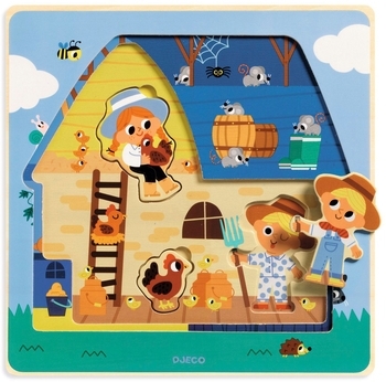Тришаровий дерев'яний пазл Djeco Ферма, 12 елементів (DJ01482) - Pampik - 5