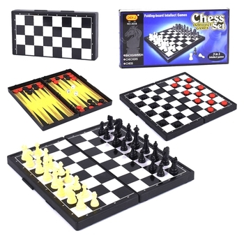 Набір 3 в 1 Chen Le шашки, шахи та нарди (3038) - Pampik