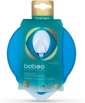 Тарелочка глубокая Baboo с крышкой и ложечкой, 6+ месяцев, синий (90594) - Pampik - 4
