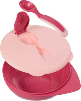 Тарелочка глубокая Baboo с крышкой и ложечкой, 6+ месяцев, розовый (90592) - Pampik - 3