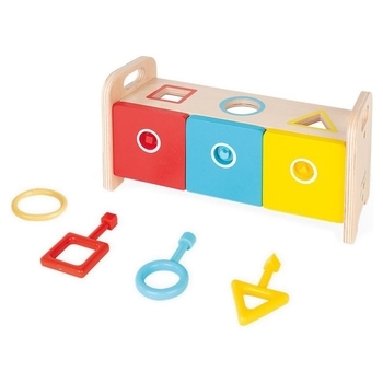 Дерев'яна іграшка-сортер Janod Montessori Learning Toys Форми.з ключами та замком (J05065) - Pampik - 3