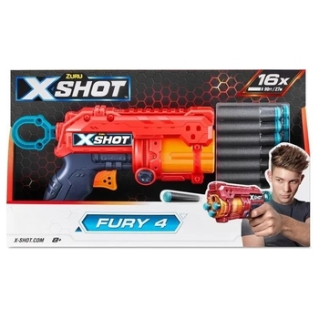Швидкострільний бластер Zuru X-Shot Red EXCEL FURY 4, 16 патронів (36377R) - Pampik