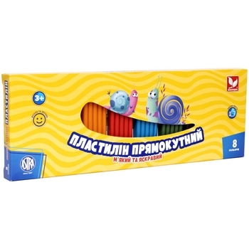 Пластилін прямокутний Школярик, 8 кольорів (303116002) - Pampik