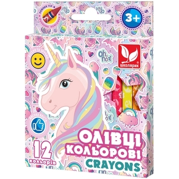 Олівці кольорові воскові Школярик Crayons Unicorn, 12 кольорів (316121009) - Pampik