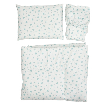 Комплект постільної білизни Twins Romantic Сердечка м'ятні, для овального ліжечка, 3 ел., білий з м'ятним (3060-TPR-14) - Pampik