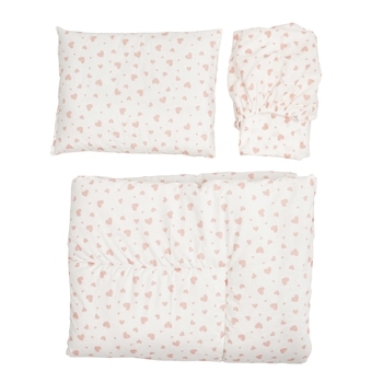 Комплект постельного белья Twins Romantic Сердечки коралловые, для овальной кроватки, 3 эл., белый с коралловым (3060-TPR-15) - Pampik
