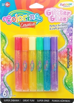 Клей Colorino Rainbow з блискітками, 6 кольорів (68796PTR) - Pampik