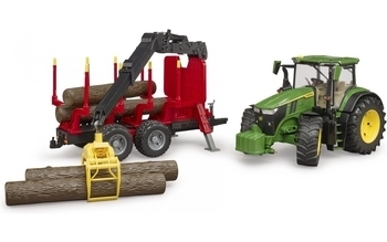 Іграшка Bruder трактор John Deere 7R 350 з причепом, краном та колодами (03154) - Pampik - 4