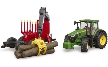 Іграшка Bruder трактор John Deere 7R 350 з причепом, краном та колодами (03154) - Pampik - 2