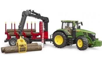 Іграшка Bruder трактор John Deere 7R 350 з причепом, краном та колодами (03154) - Pampik - 5