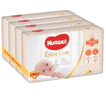 Підгузки на липучках Huggies Extra Care Newborn 1 (2-5 кг), 160 шт. (4 уп. по 40 шт.) - Pampik - 2