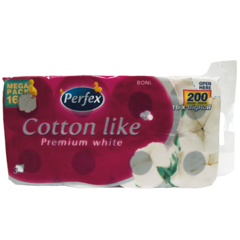 Тришаровий туалетний папір Perfex Premium Cotton, білий, 16 рулонів - Pampik