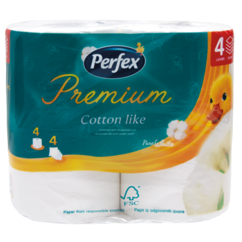 Чотиришарова туалетний папір Perfex Premium Cotton, білий, 4 рулони - Pampik